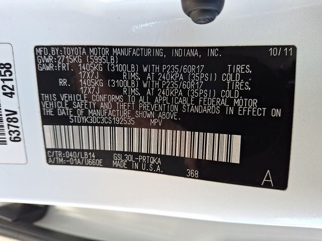 2012 Toyota Sienna Base 7 Passenger