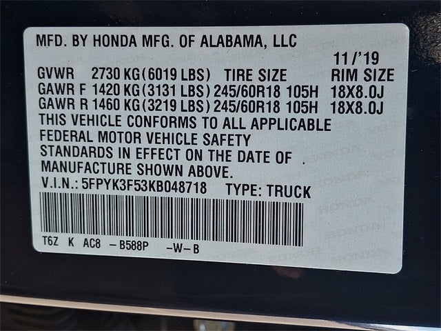 2019 Honda Ridgeline RTL