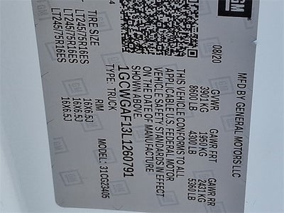 2020 Chevrolet Express 2500 Work Van Cargo